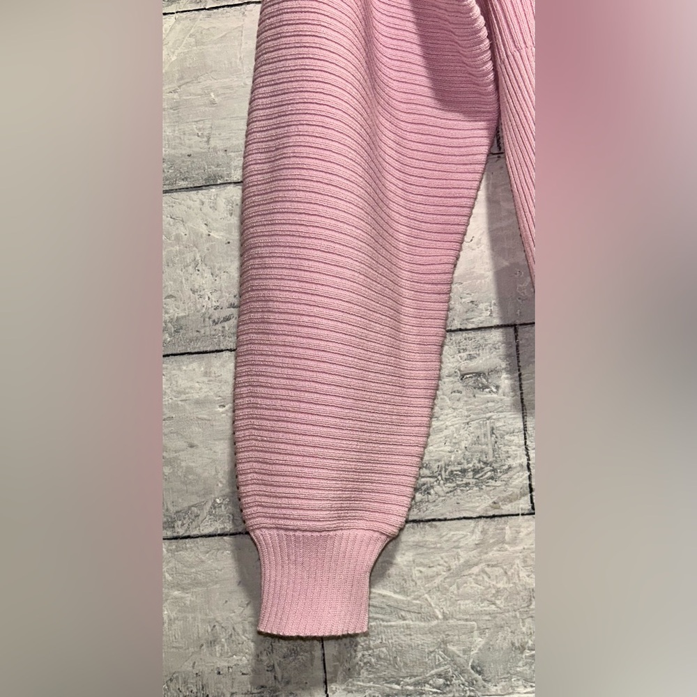 Pink Rose Sweater Crew Neck Ribbed Knit Cropped Balloon Sleeve Soft Pink Size XS - Picture 6 of 6